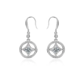 925 silver Chinese vintage drop earrings with sparkling moissanite in circular starburst frame - 925 Silver / 50 Point Moissanite (White Gold Color)
