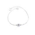 Bracciale in argento 925 con ciondolo a moneta traforata e pietra lucida su bianco - Argento 925 / Moissanite (Oro Bianco)