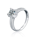 Moissanite 925 silver ring featuring a round solitaire stone and double row pave band - US 5 / 1ct Moissanite with GRA Certificate / White Gold