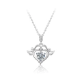 Moissanite cupid heart pendant necklace in 925 sterling silver with angel wings detail - 925 Silver / 0.5ct Moissanite (White Gold Color)