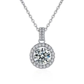 Klassieke 925 sterling zilveren moissanite ketting met ronde halo hanger aan fijne ketting - 1 Karaat Moissanite / 925 Sterling Zilver (Witgoud Verguld)