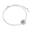 Bracelet en argent 925 avec maillons en H et une pierre carrée en moissanite sertie pavé - Moissanite 1 Carat Or Blanc (XRZ004) / Argent 925