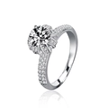 Elegante kroonring van 925 sterling zilver met moissanite en pavezetting op witte achtergrond - US 5 / 1 Karaat Moissaniet (Kroonstijl) / Witgoud