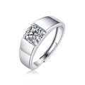 Silver adjustable moissanite ring with round brilliant cut solitaire for men - Adjustable Open / Men's Ring