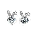 Cute S925 sterling silver rabbit stud earrings with sparkling moissanite stones - 925 Silver / White Gold (50 Points Moissanite)