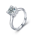 Minimalist 925 sterling silver open ring with round moissanite in W-shaped setting - Adjustable Open / White Gold