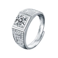 Herenring van 925 sterling zilver met vierkante moissanite en verstelbare band - Verstelbaar Open / Moissaniet (Witgoud Verguld)
