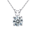 Classic 925 silver moissanite necklace with round cut four-prong pendant on O-chain - 0.5 Carat Moissanite / Four-Prong Necklace (White Gold)