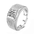 Luxe 925 zilveren herenring met grote moissanite centrale steen en sprankelende accenten - Verstelbaar Open / 1ct Moissaniet (Witgoud Verguld)