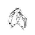 925er Silber Vintage Paar-Ringe mit Zirkonia-Herz und Love Forever Gravur - Herrenring / Zirkonia (Platinsilber)