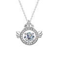 Collar de plata esterlina 925 con colgante de alas de ángel y corona de moissanita - Oro Blanco