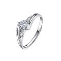 Anillo ajustable de plata 925 con una brillante moissanita redonda en el centro - Estilo de Mujer / Ajustable / Oro Blanco