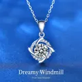 Collana in argento 925 con moissanite e ciondolo a cuore a forma di mulino a vento bianco - Stile Mulino a Vento da Sogno 1.0ct (XMZ017) / Argento 925