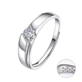 Anillo ajustable de plata 925 con moissanita redonda y detalle de trébol calado - Versión de Moda para Hombre / Ajustable / Oro Blanco