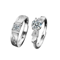 Elegant pair of 925 silver couple rings featuring a sparkling moissanite diamond solitaire - Adjustable Open / Male Style 30 Points Moissanite (No Certificate)