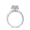 Elegant 925 sterling silver fleur-de-lis open ring with large round crystal centerpiece - Adjustable Open / Moissanite / White Gold