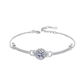 Bracciale in argento 925 con moissanite rotonda e maglie distintive a forma di C - Argento Sterling 925 (Placcato Oro Bianco) / Moissanite