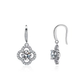 925 silver four-leaf clover drop earrings with moissanite pave setting on white background - Moissanite (SET004) / Silver