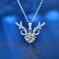 Moissanite 925 silver necklace featuring a sparkling reindeer heart pendant design - 1.0ct Dynamic Antler Style (XMZ005) / 925 Silver