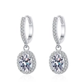 Pendientes de plata 925 con moissanita ovalada y detalles de halo brillantes - Plata 925 / Oro Blanco (Moissanita Ovalada)