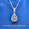 Elegant 925 silver necklace with a teardrop moissanite pendant on a blue background - 1.0ct Elegant Waterdrop Style (XMZ031) / 925 Silver