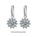 Pendientes de girasol de plata 925 con piedras moissanita de 0,5 ct y diseño floral - Plata de Ley 925 (Bañado en Oro Blanco) / 0.5ct Moissanita