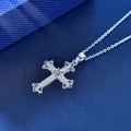 Silver moissanite cross necklace featuring a sparkling center stone and retro textures - 0.5ct Vintage Cross Style (XMA020) / 925 Silver