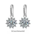 Pendientes de girasol en plata 925 con moissanita de 1 quilate y diseño de pétalos brillantes - Plata de Ley 925 (Bañado en Oro Blanco) / 1ct Moissanita