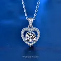 Moissanite 925 sterling silver heart-shaped necklace with central round-cut gem pendant - 1.0ct Eternal Love Heart Style (XMZ041) / 925 Silver