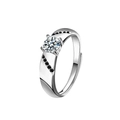 925 silver moissanite ring with round center stone and black accent stones - 50 Points Moissanite (Open) / Original Male Ring (Silver Color)