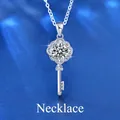 Moissanite 925 silver key pendant necklace with sparkling round diamond heart design - 1.0ct Petal Key Style (XMA003) / 925 Silver