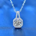 Elegant 925 silver necklace with princess cut moissanite pendant on a blue background - 1.0ct Square Princess Style (XMZ018) / 925 Silver