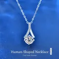 Moissanite 925 sterling silver heart necklace with asymmetric diamond-set pendant - 1.0ct Humanoid Design Style (XMZ034) / 925 Silver