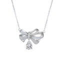 Elegante collar de plata 925 con colgante de lazo y moissanita en forma de pera - Plata de Ley 925 (Chapado en Oro Blanco) / Moissanita de Gota de 2 Quilates