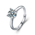 Classic S925 sterling silver moissanite ring with four-prong setting and adjustable band - 1 Carat Moissanite / White Gold Color / Adjustable Open Ring