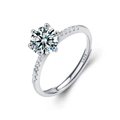 Classic six-prong moissanite ring in S925 sterling silver with side stones and S925 hallmark - Adjustable Open / 1 Carat Moissanite Six-Prong Paved Style