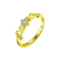 Anello regolabile in argento 925 dorato con moissanite centrale e design ad ali - 50 Punti Moissanite (Aperto) / Stile Donna (Colore Oro)