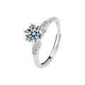 S925 sterling zilveren moissanite ring met zes klauwen en bladvormige diamantaccenten - Verstelbaar Open / 1ct Moissaniet (Witgoud Verguld)