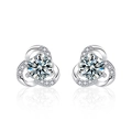 Elegant S925 sterling silver clover moissanite stud earrings with mirror reflection - 925 Sterling Silver (White Gold Plated) / 0.5ct + 0.5ct Moissanite
