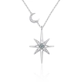 Collana in argento sterling S925 con stella in moissanite e luna con finitura lucida - 0,1ct Moissanite / Oro bianco