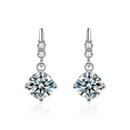 Elegant S925 sterling silver moissanite drop earrings with round brilliant cut stones - Four-Claw Dangle Earrings / 0.5ct + 0.5ct Moissanite / White Gold