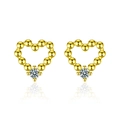 Pendientes de corazón dorados minimalistas con microperlas y circonita cúbica - 0.3ct+0.3ct Moissanita / Dorado