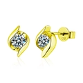 Pendientes de plata S925 bañados en oro con moissanita redonda y diseño de onda - Moissanita / Dorado