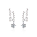 Elegant S925 silver double-row pearl star stud earrings with sparkling moissanite accents - 925 Silver (Moissanite 2.2mm) / Pearl Stud Earrings (White Gold)