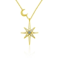 Collana in argento S925 dorato con ciondolo a stella e luna in moissanite - 0,1ct Moissanite / Oro