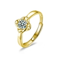 Adjustable S925 sterling silver four-leaf clover ring with gold finish and moissanite - 50 Points Moissanite (Open) / Gold