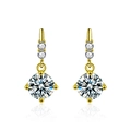 Elegant gold-plated S925 sterling silver drop earrings with round moissanite stones - Four-Claw Dangle Earrings / 0.5ct + 0.5ct Moissanite / Gold Tone