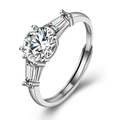 S925 sterling silver moissanite ring with six-prong round stone and tapered side gems - Adjustable Open / 1 Carat Moissanite Ring