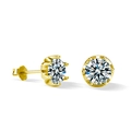 Elegantes pendientes de plata 925 dorada con moissanita redonda y engaste de seis garras - 1ct + 1ct Moissanita / Pendientes de Copo de Nieve de Seis Garras (Oro Amarillo)