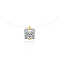 Princess cut moissanite pendant on invisible fish line with gold-plated prong setting - 1 Carat Moissanite (Princess Square 5.5mm) / Gold